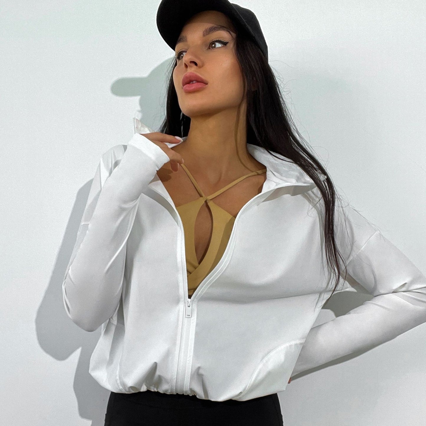 Top deportivo informal de manga larga de color liso para mujer, resistente a los rayos UV