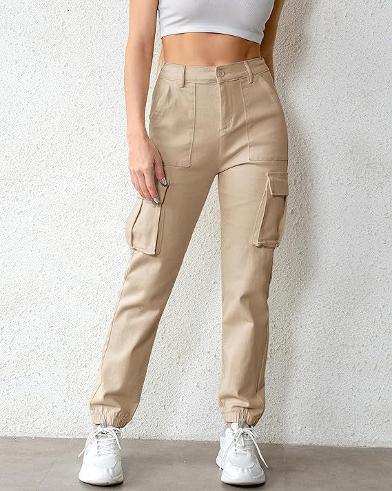 Women Fashion Casual Solid Color Jogger Cargo Pants