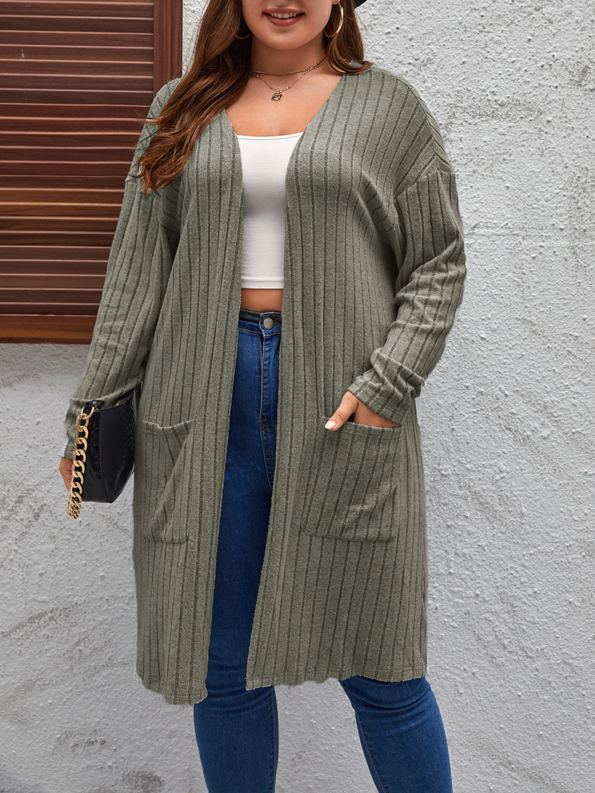 Women Fashion Casual Plus Size Long Sleeve Cardigan Knitted Jacket