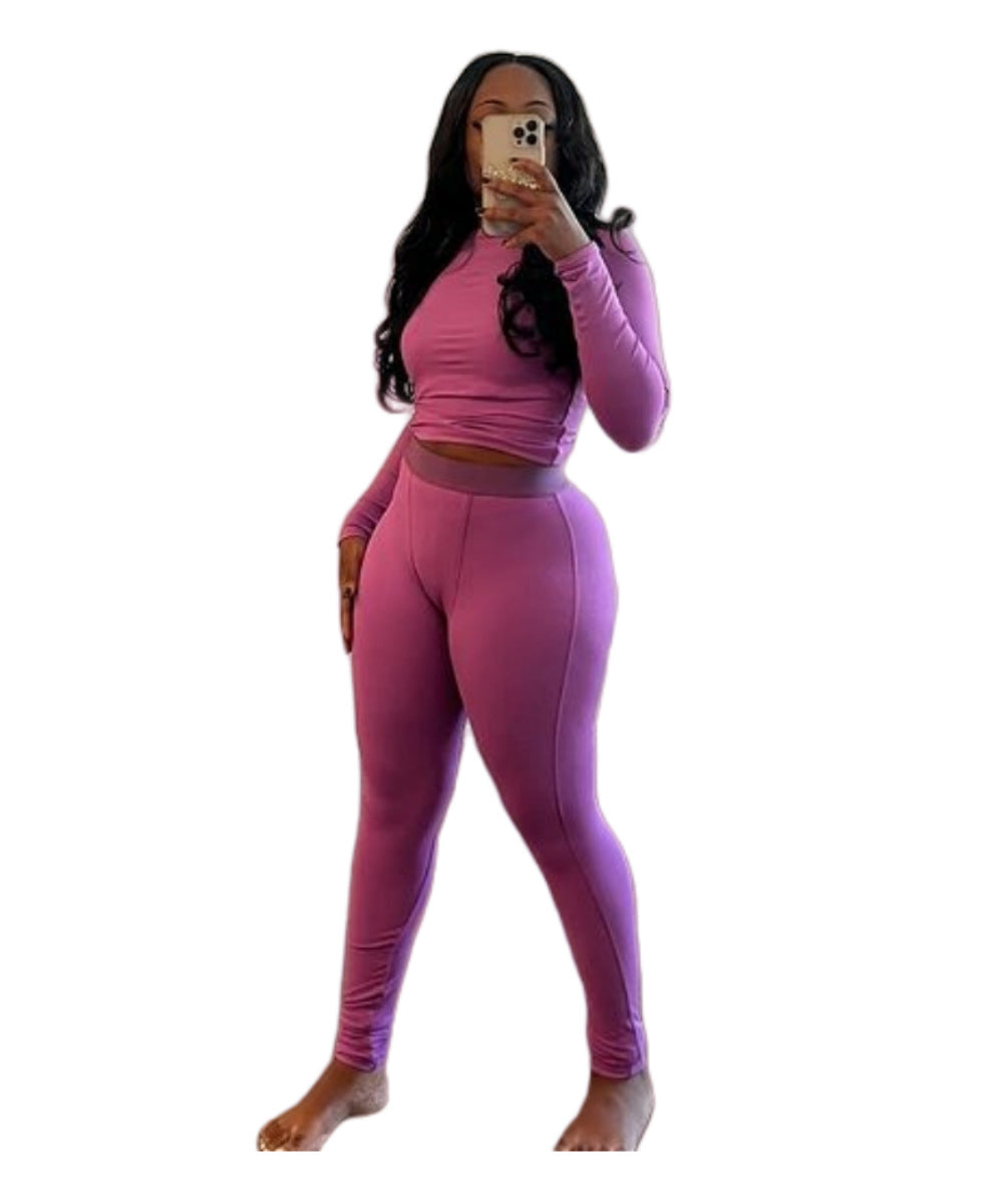Conjunto deportivo de dos piezas para mujer, estilo casual, con top de manga larga y pantalones ajustados para yoga