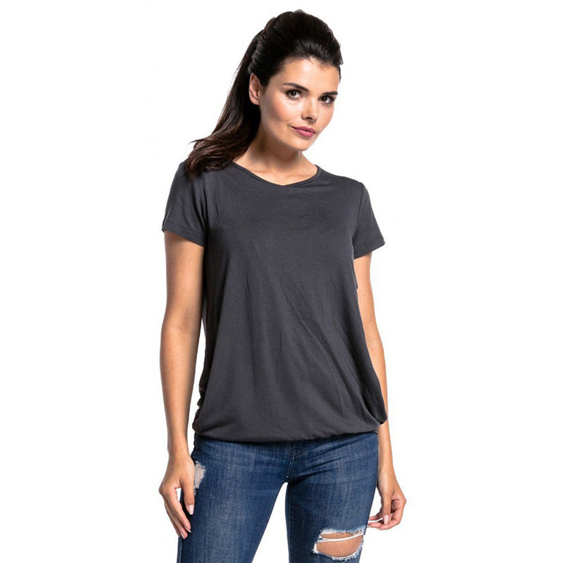 Pregnant Women Casual Solid Color Round Neck Short Sleeve Breastfeeding T-Shirt