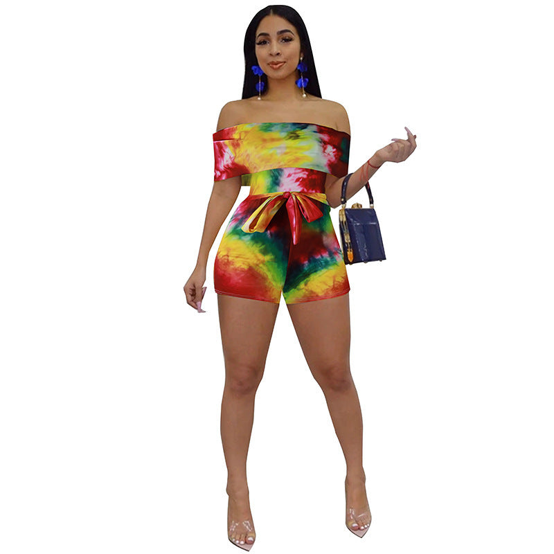 Mono informal de verano con estampado tie-dye y hombros descubiertos para mujer