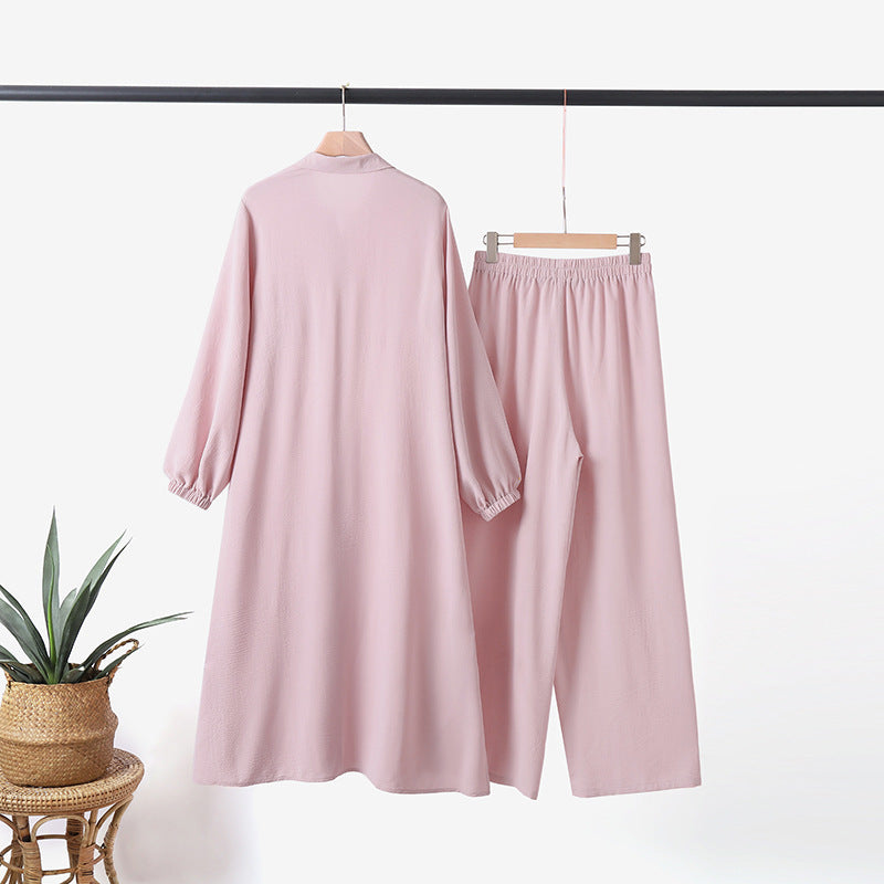 Conjunto de camisa y pantalones de manga larga abaya de color liso informal para mujer