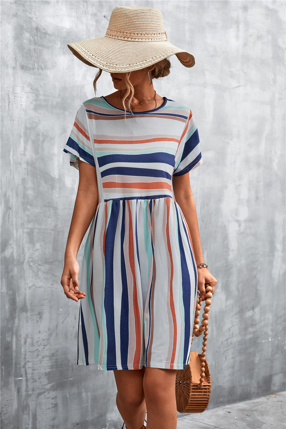 Vestido informal elegante de verano con estampado de rayas y bloques de color para mujer