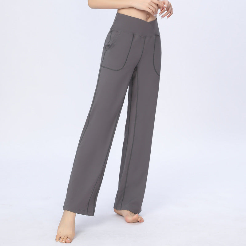 Pantalones deportivos de cintura alta para yoga, informales, de color sólido, para mujer