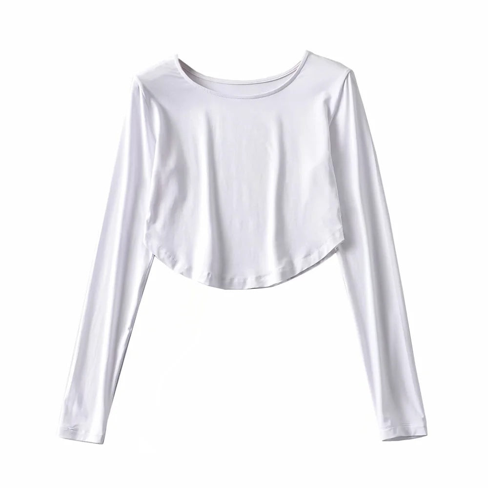 Camiseta corta informal con dobladillo arqueado y abertura para mujer