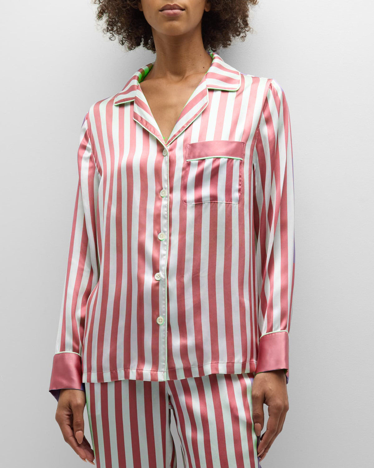 Conjunto de pijama de dos piezas para mujer, informal, a rayas, con solapa, manga larga, pantalones holgados