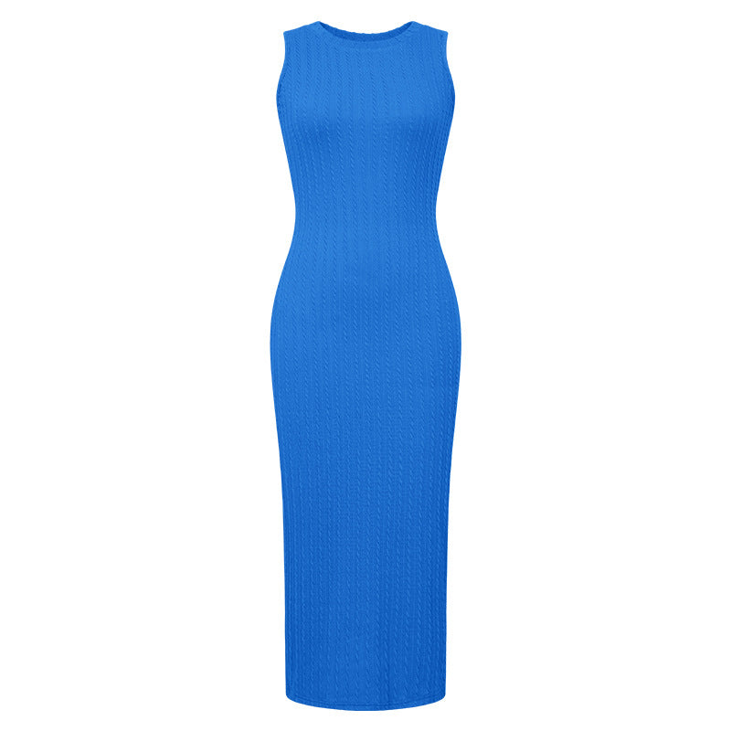 Women Fashion Casual Knitted Sleeveless Round Neck Dress