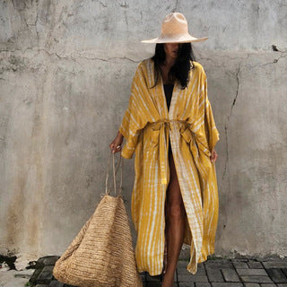 Traje de baño de bikini de playa de manga larga holgado con estampado para mujer, traje de baño informal para vacaciones