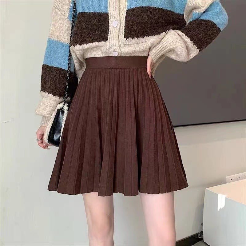 Women Fashion Casual High Waist A- Line Pleated Skirt
