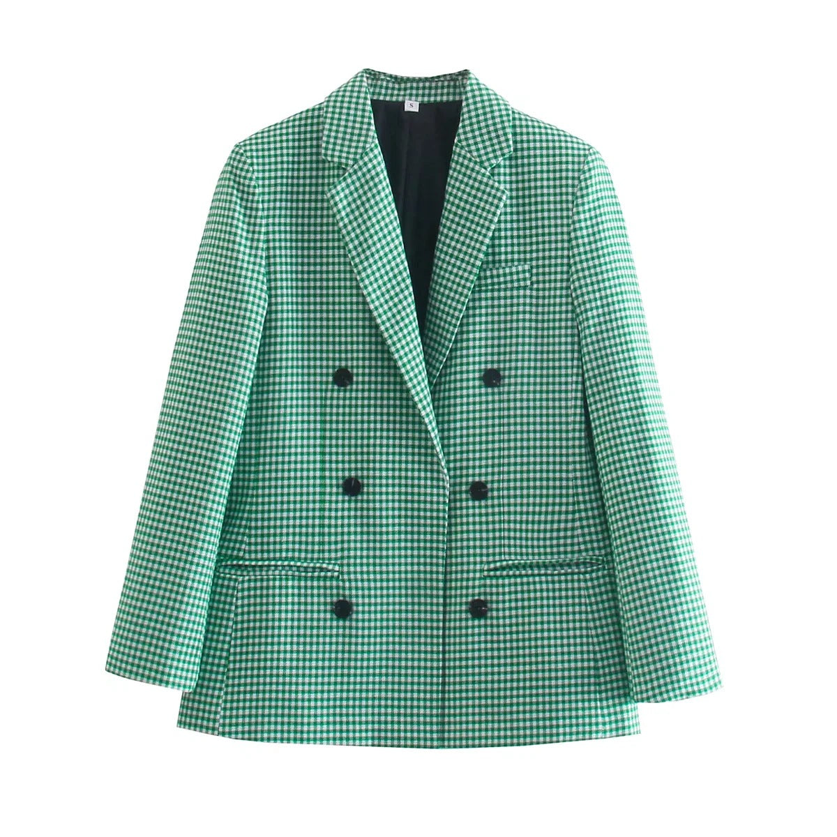 Blazer retro informal de manga larga a cuadros con botonadura sencilla para mujer