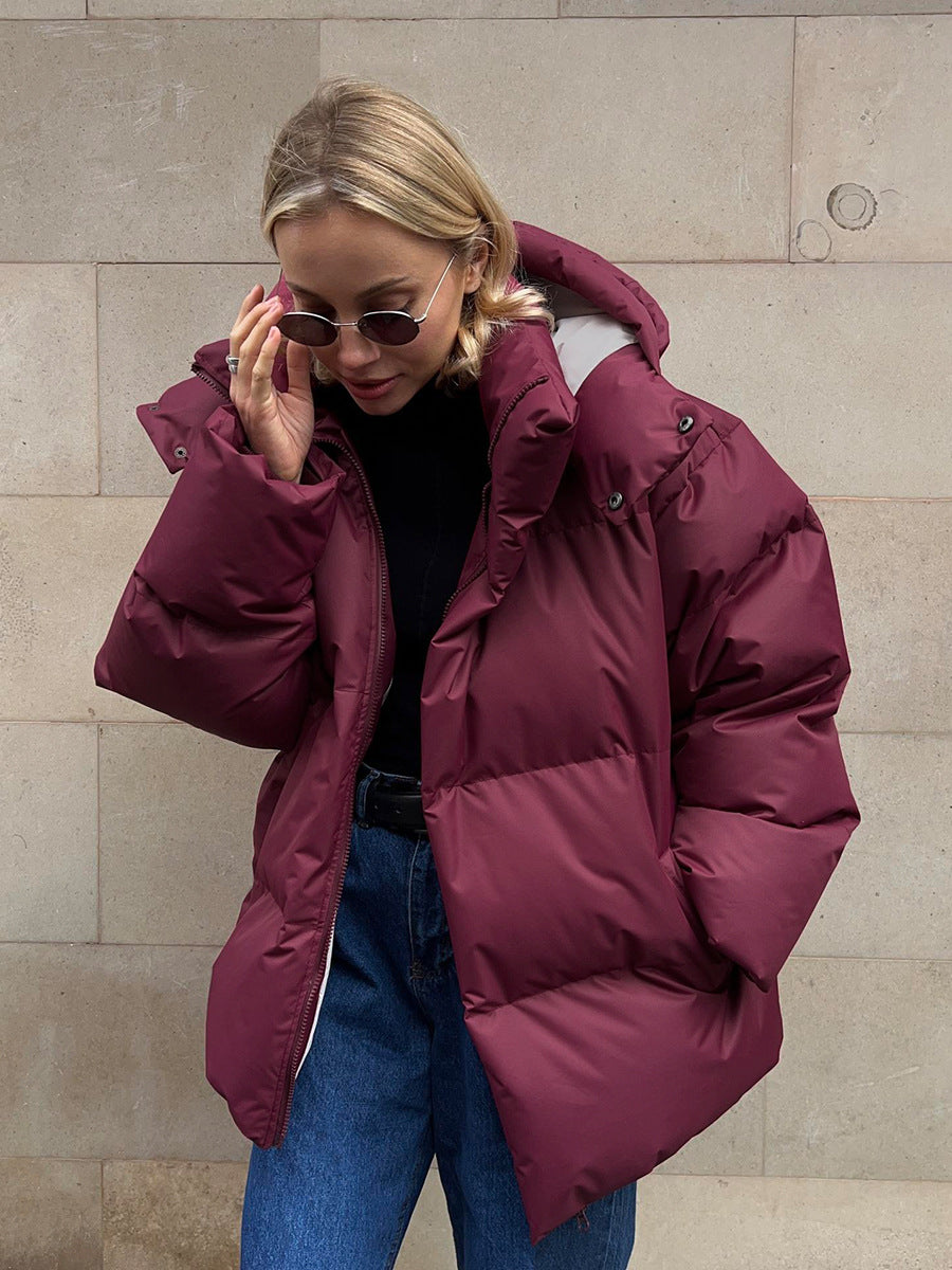 Chaqueta informal holgada de color liso para mujer de invierno