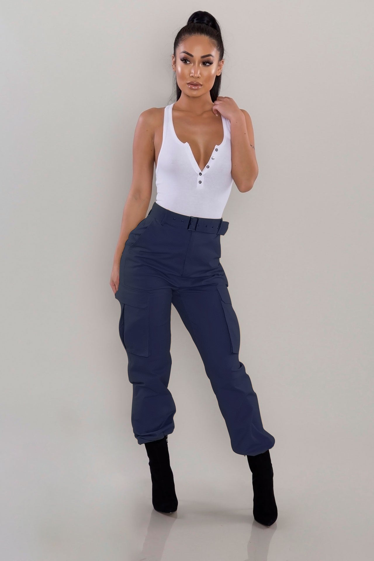 Women Fashion Casual Solid Color Cargo Pants