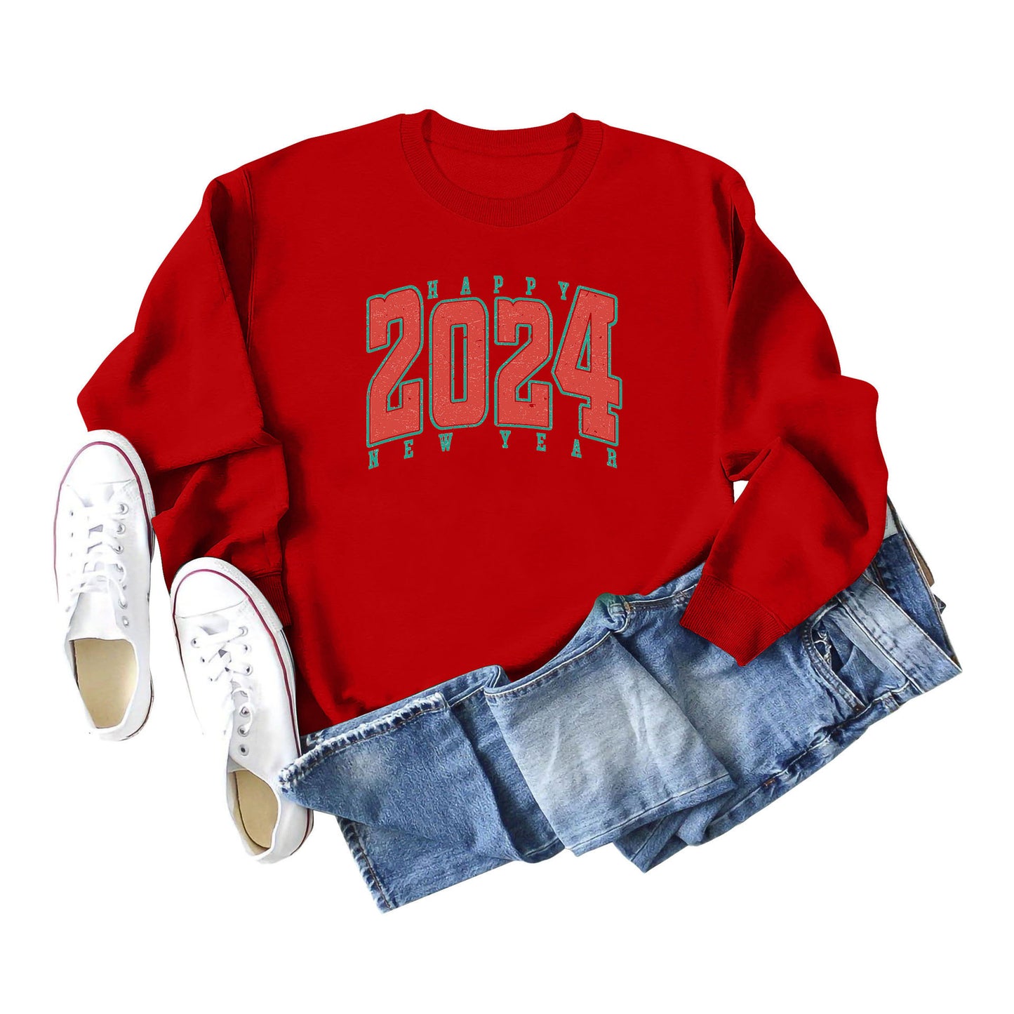Women Fashion Casual 2024 Letter Print Crewneck Long Sleeve Sweatshirt