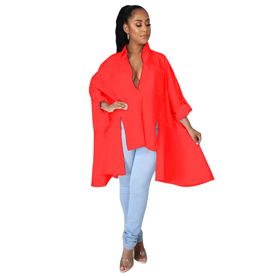 Yz1319 Women'S Fashion Casual Dolman Sleeve Irregular Shirt Dress