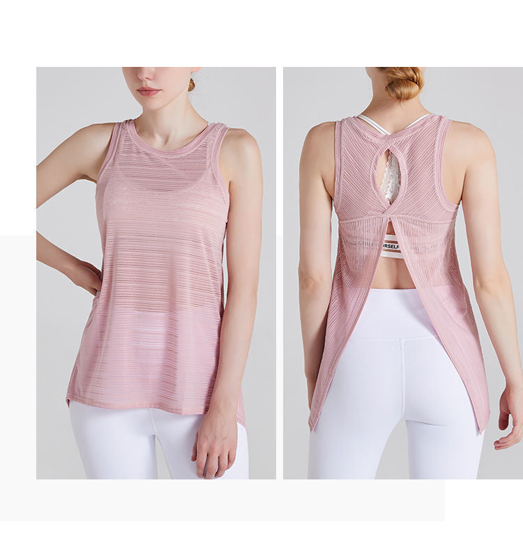 Top deportivo informal para mujer, holgado, transpirable, de color sólido, con cuello redondo, sin mangas y abertura en la espalda
