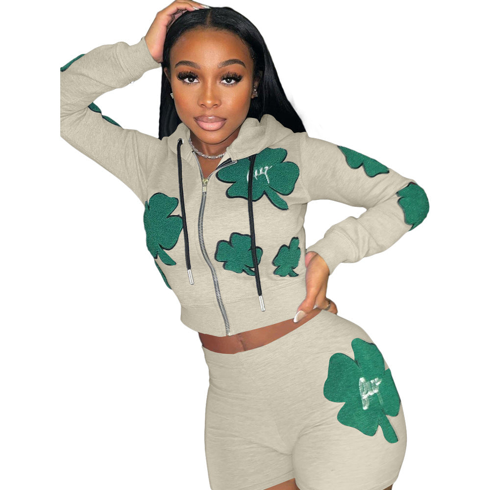 Women Print Pattern Casual Sports Two Piece Short Suit