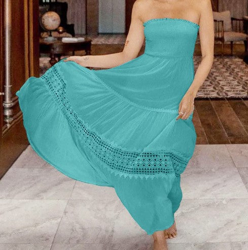 Vestido largo tubo de color liso para mujer, informal, para vacaciones de verano