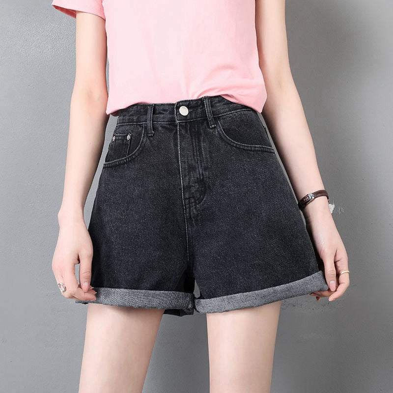 Women Fashion Casual Loose Denim Roll-Up Shorts