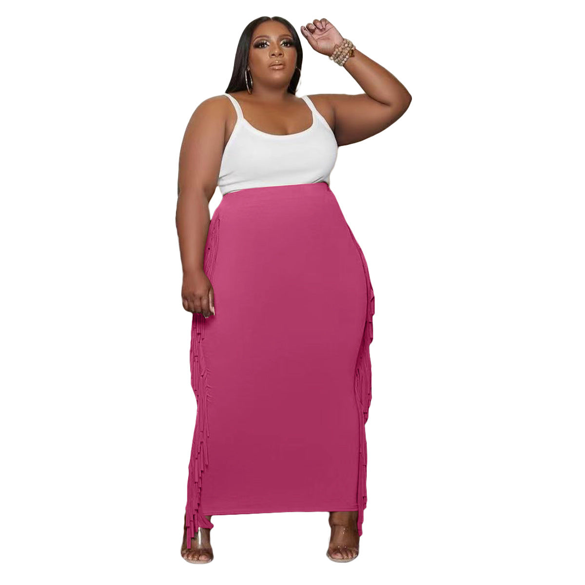 Falda informal de color liso con borlas para mujer, talla grande