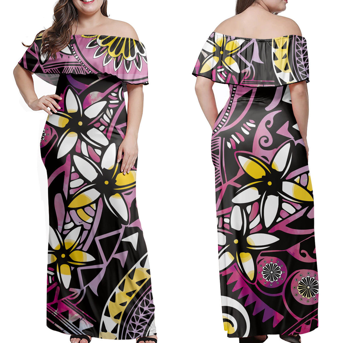 Women Fashion Casual Loose Printed Off-Shoulder Dress