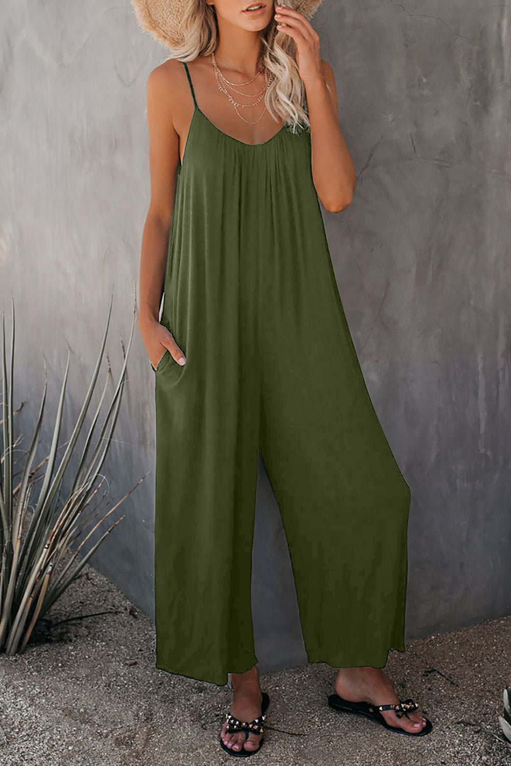 women Summer Solid Color Pocket Casual loose Jumpsuits