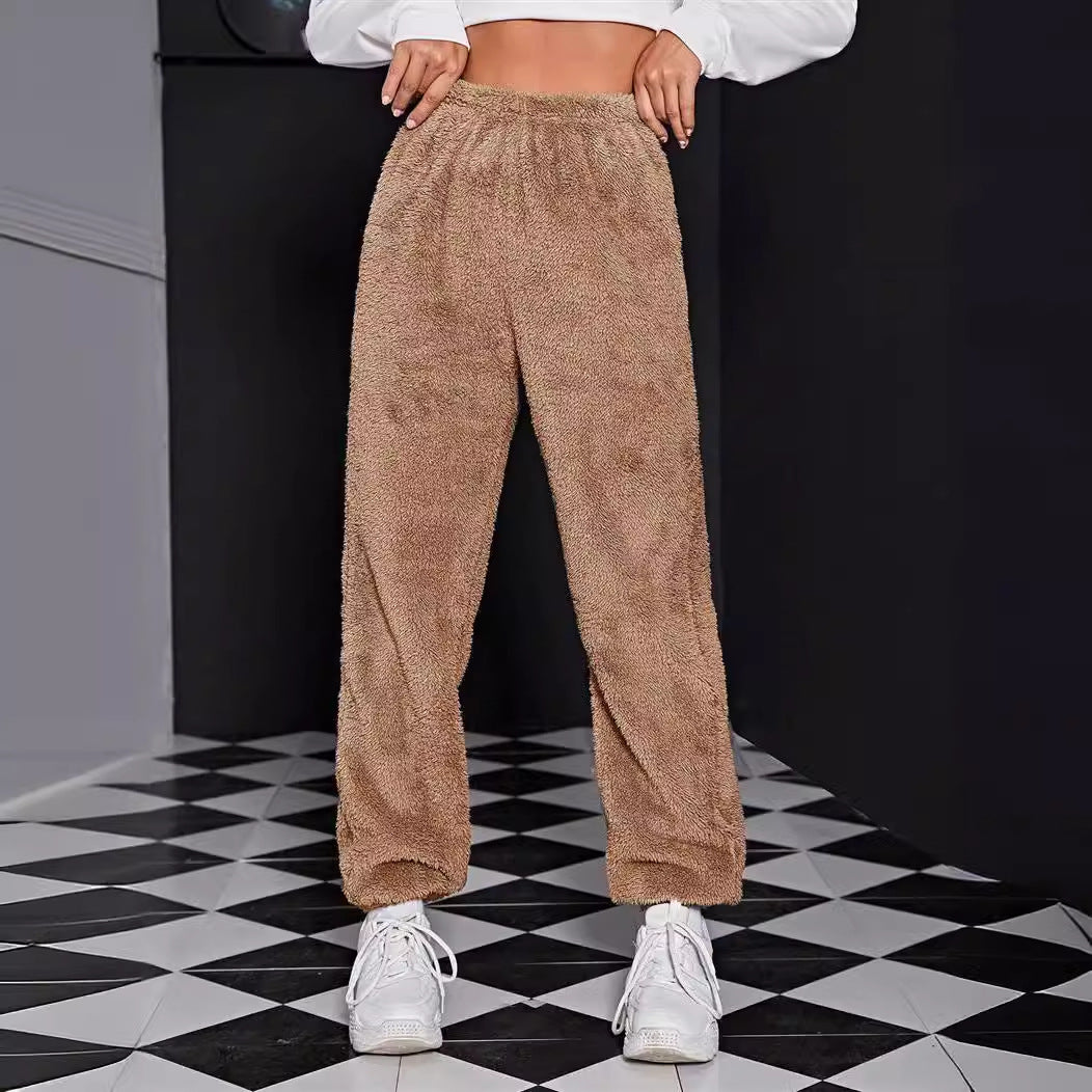 Autumn And Winter Women Casual Solid Color Plush Pants