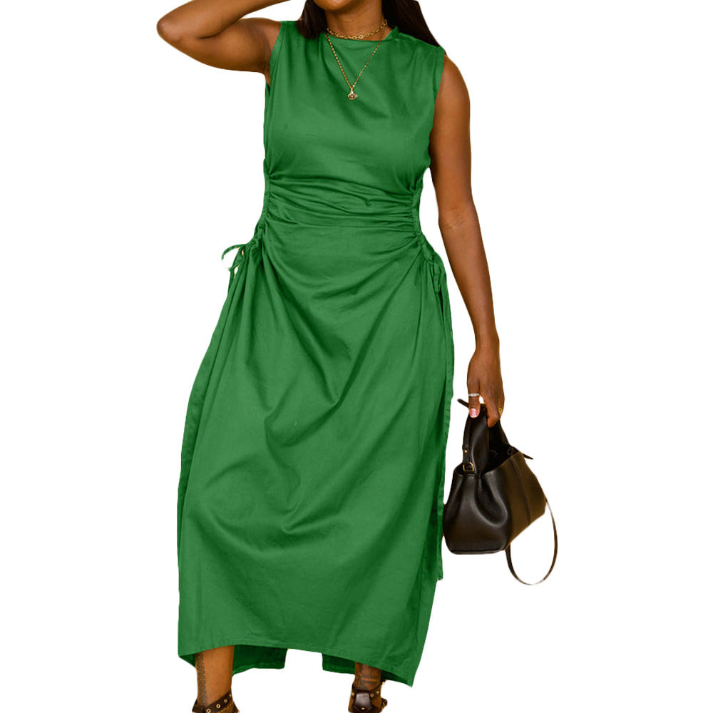 Plus Size Casual Women Solid Color Sleeveless Hollow Nylon Maxi Dress