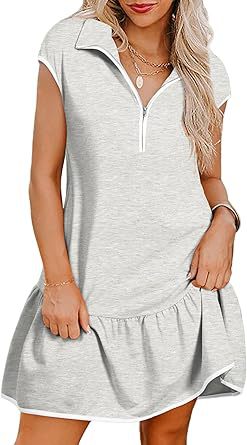 Vestido casual de manga corta con cremallera y bloques de color para mujer