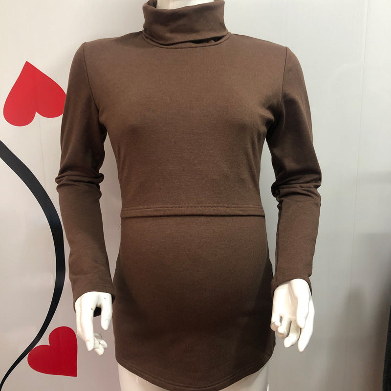 Autumn And Winter Women'S Fashion Casual Warm Stretch Slim Long Sleeve Breast-Feeding Top