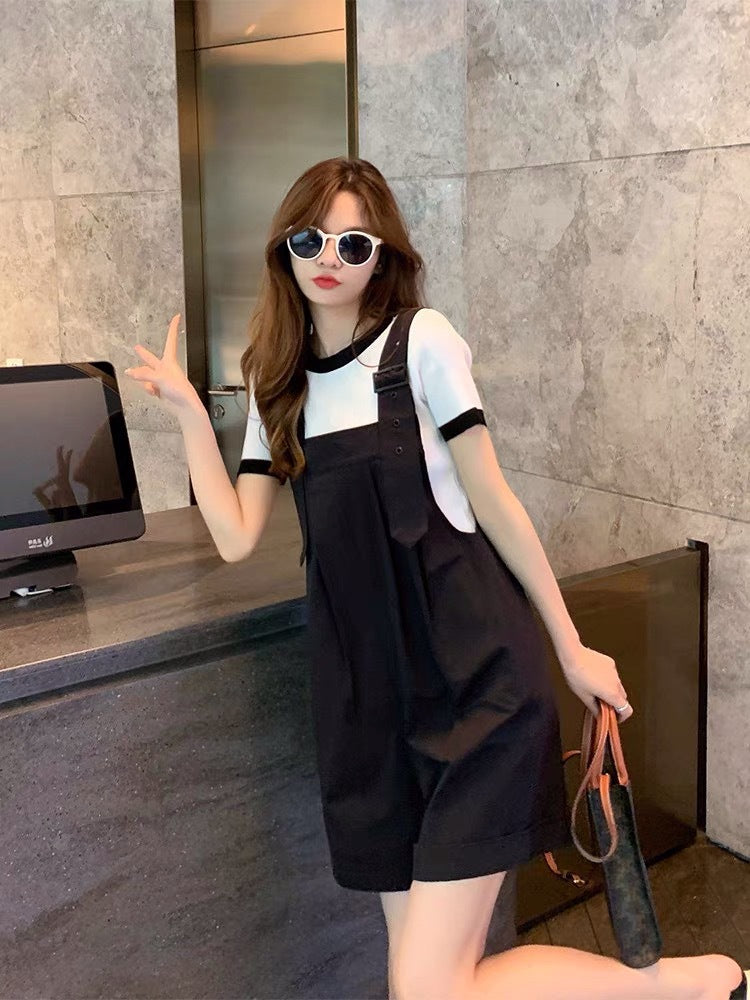 Women Summer Solid Color Casual Edgy Loose Overalls