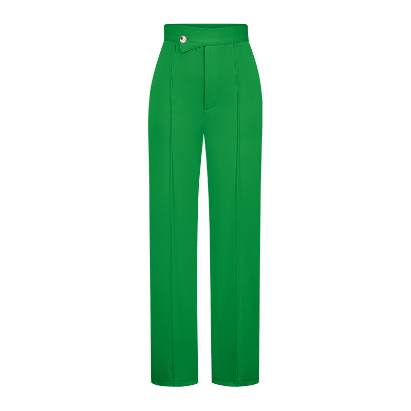 Women Fashion Casual Solid Color Wide Leg High Waist Slim Fit Pants