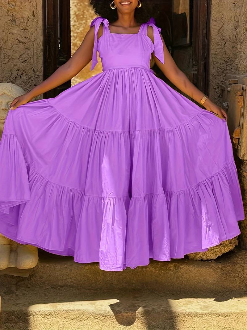 Summer Women Fashion Casual Bow Lace Sleeveless Large Pendulum Maxi Dress