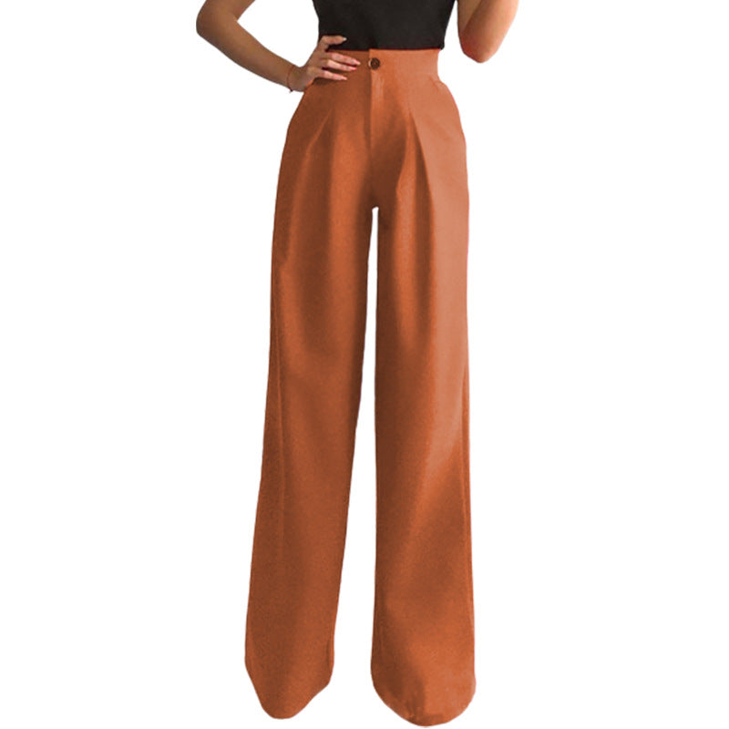 Women Fashion Solid Color Casual Wide Leg Pants