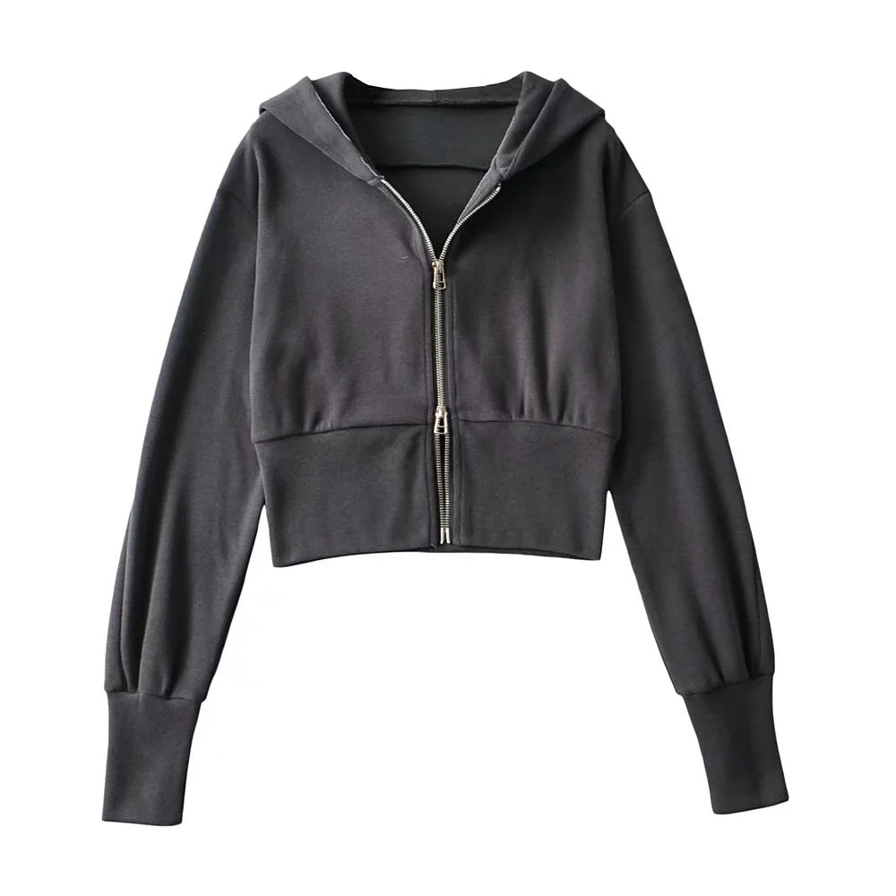 Sudadera con capucha de manga larga con cremallera doble holgada informal a la moda para mujer