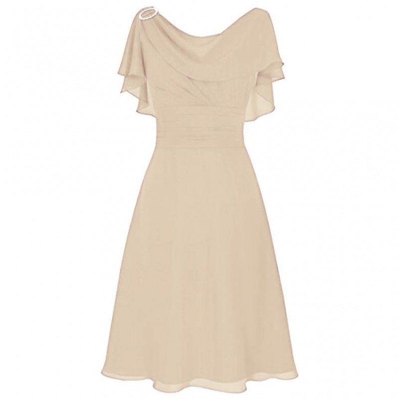 Women Fashion Casual Chiffon Solid Color Off-Shoulder Dress