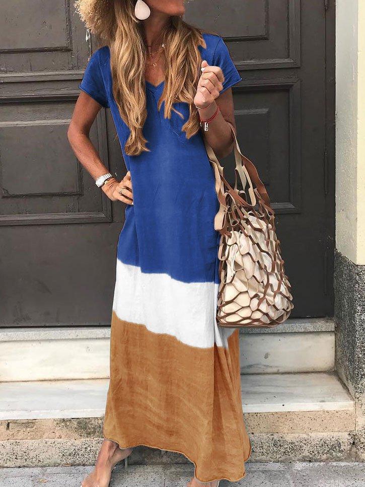 Women Plus Size Casual Fashion Multicolor Stripe Maxi Dress