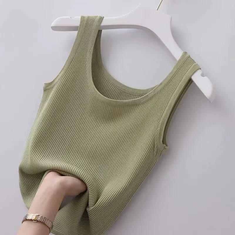Camiseta sin mangas de rayas de color liso informal a la moda para mujer