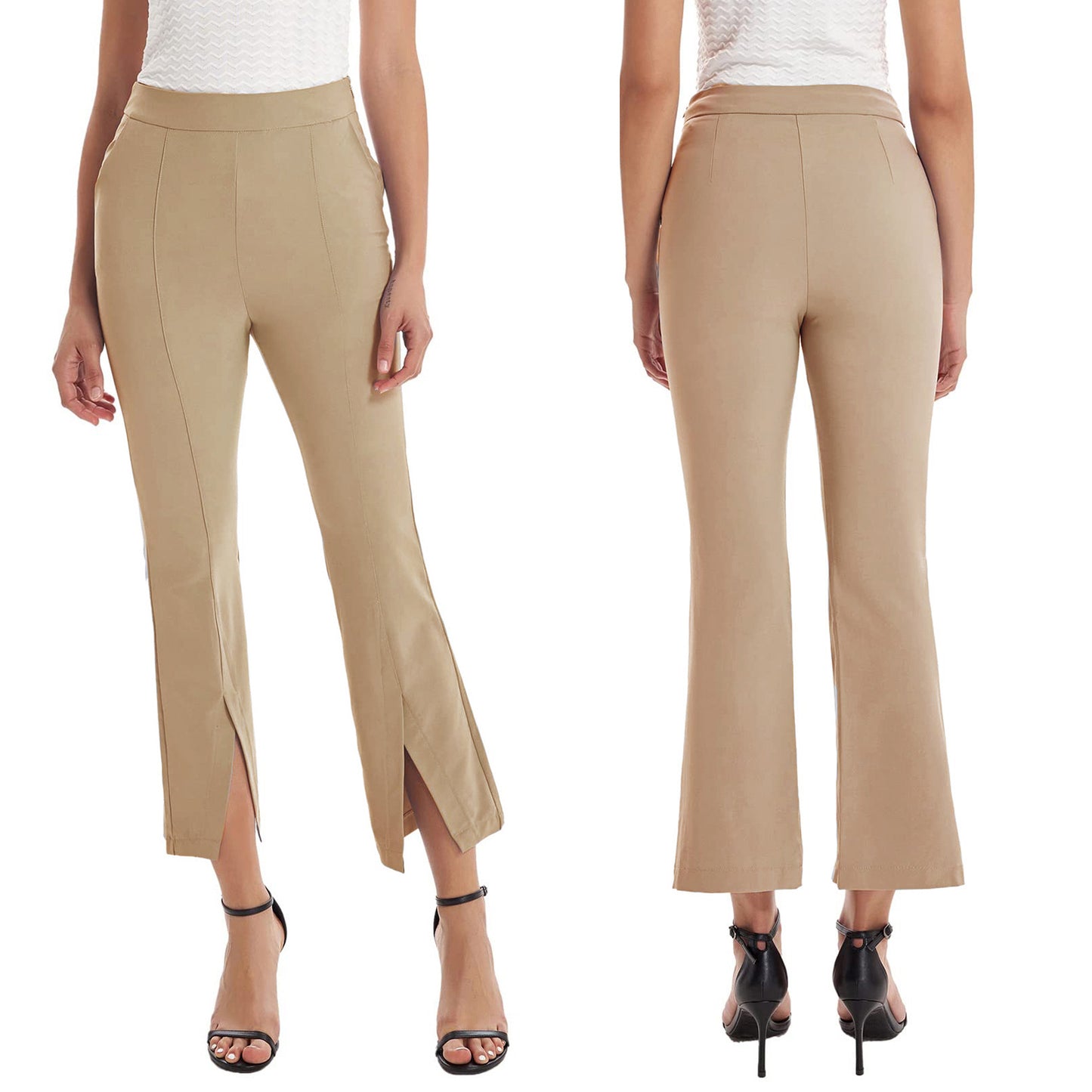 Pantalones de traje acampanados de cintura alta con abertura informal para mujer