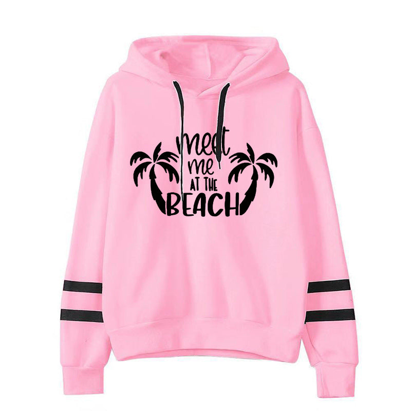 Sudadera informal holgada con estampado de letras de cocoteros y rayas de doble barra para mujer