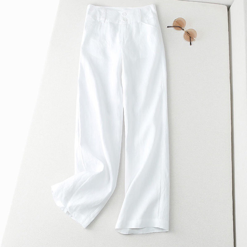 Women Fashion Casual Solid Color Cotton Linen Straight-Leg Pants