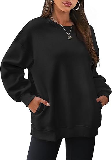 Sudadera informal de manga larga con cuello redondo y color liso para mujer