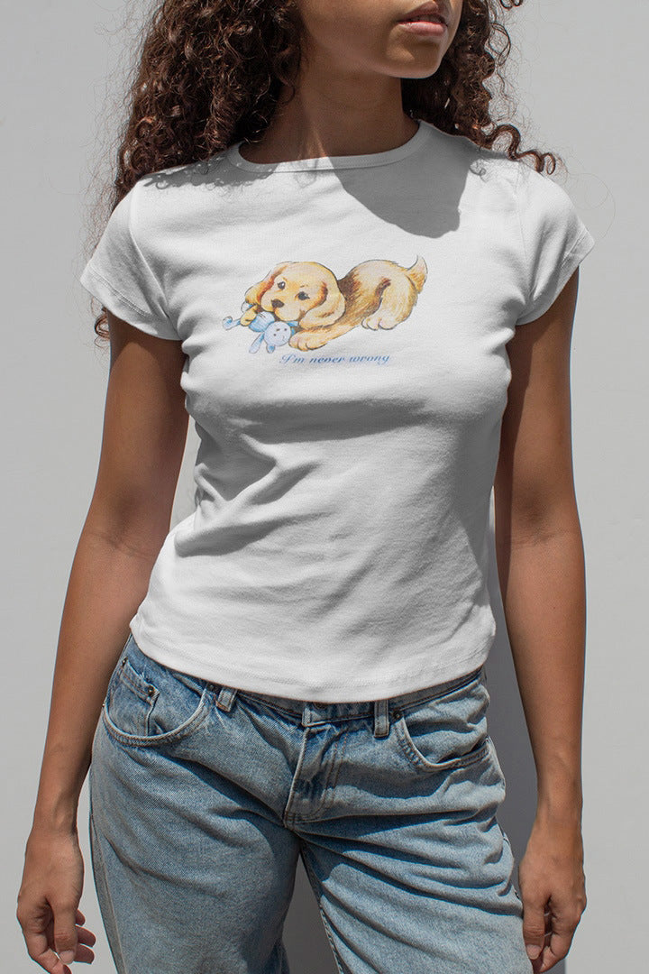 Camiseta informal de manga corta con estampado ajustado para mujer