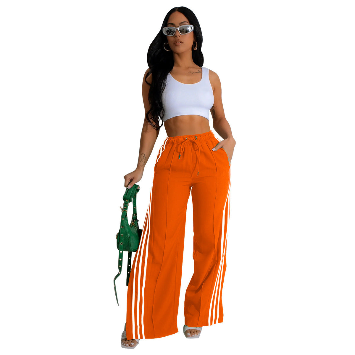 Pantalones casuales de color liso con abertura para mujer