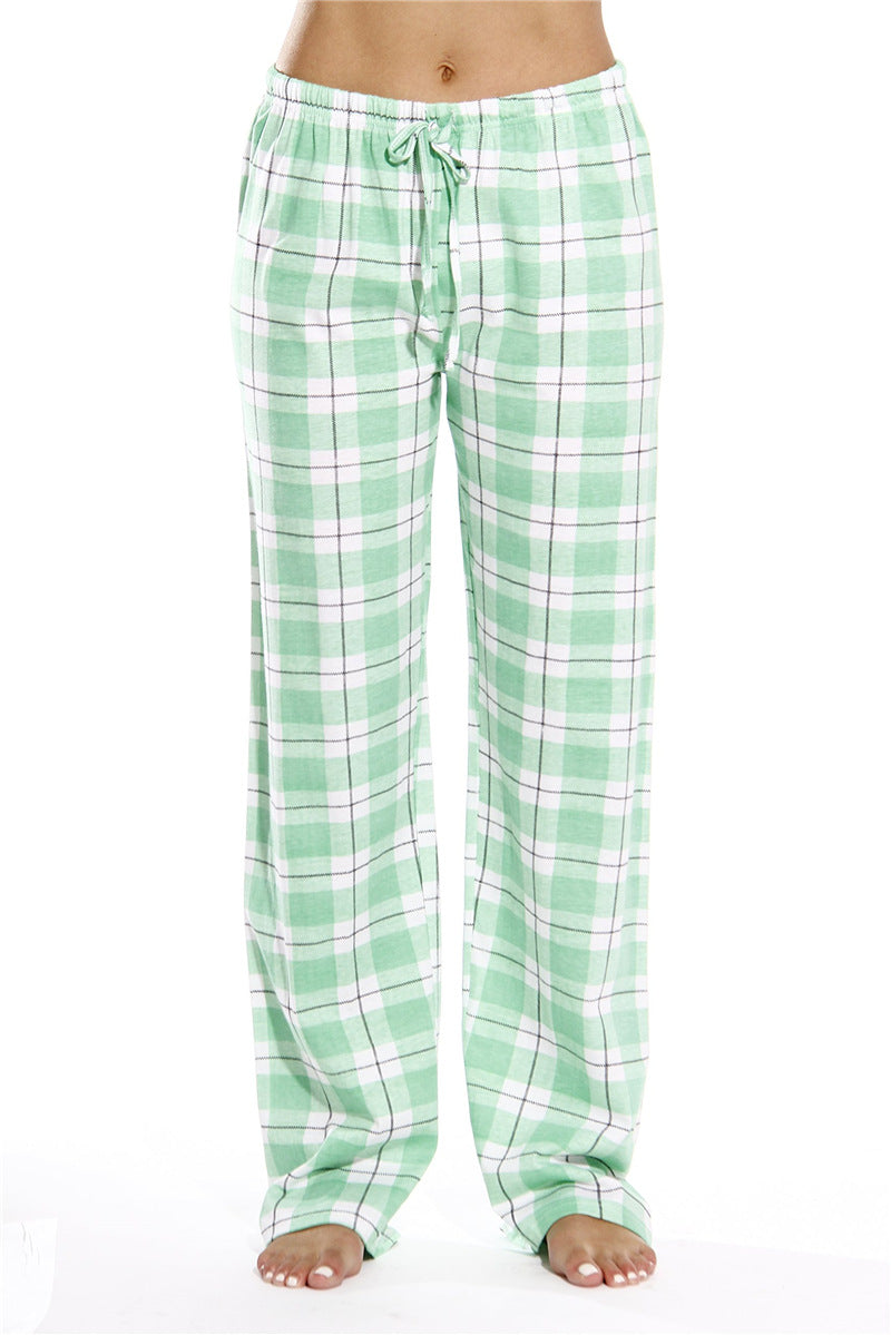 Women Classic Plaid Pattern Casual High Waist Drawstring Pants
