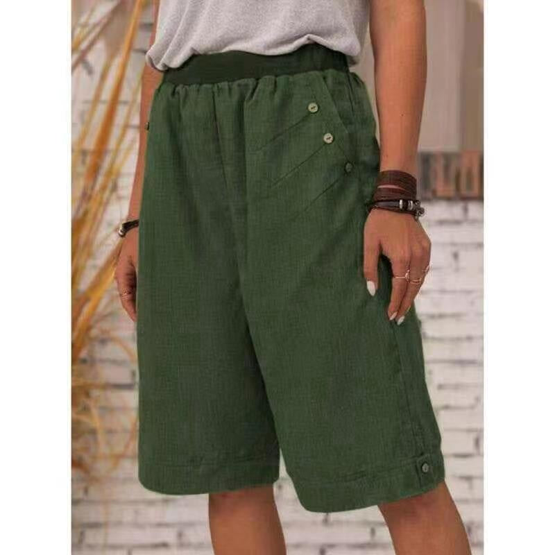 Pantalones cortos rectos holgados informales de color liso para vacaciones de verano para mujer