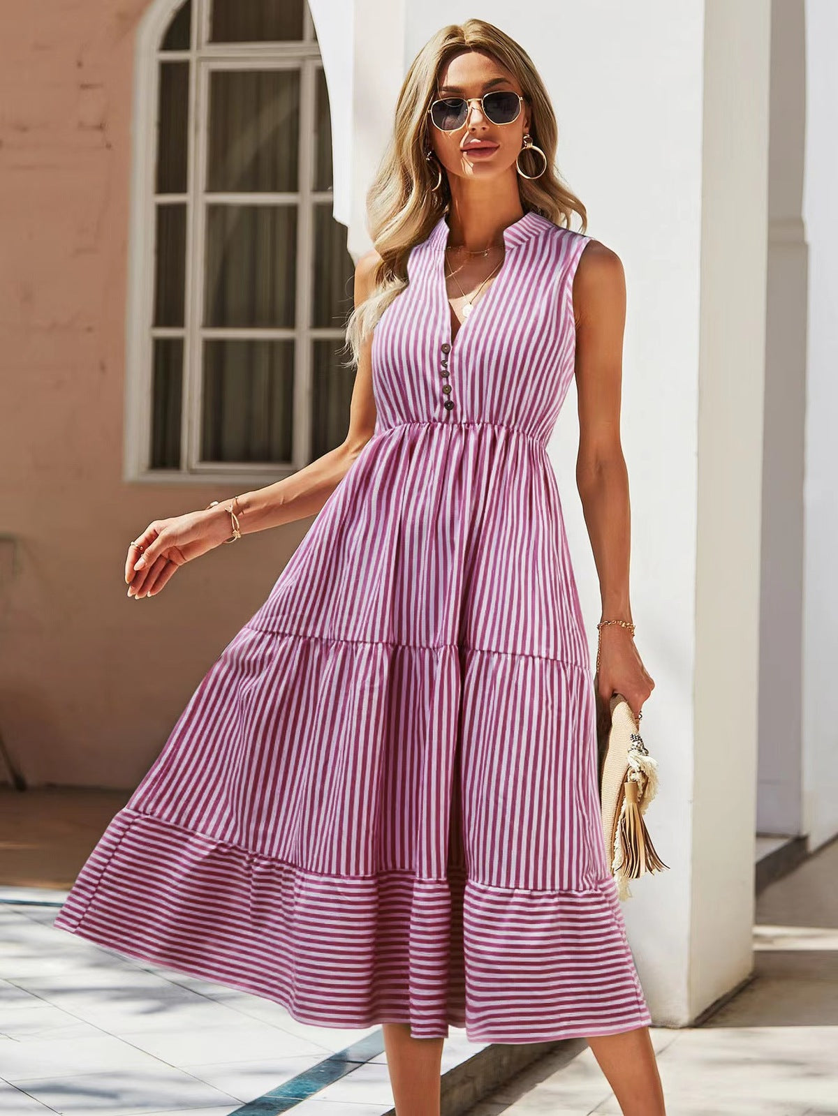 Vestido informal sin mangas con estampado de rayas para mujer