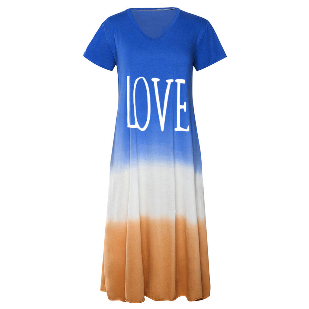 Vestido informal con estampado de letras de amor para mujer, talla grande, a la moda
