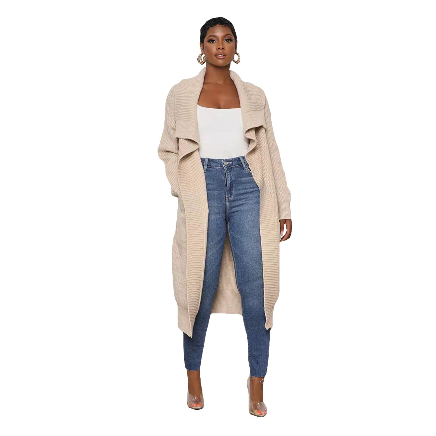 Women'S Casual Solid Color Long Sleeve Knitted Cardigan Over Coat