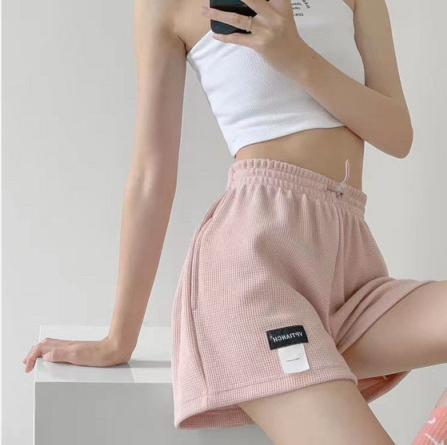 Pantalones cortos casuales de pierna ancha de color liso para mujer